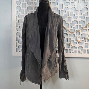 Leo & Nicole Womens Gray Mineral Wash Sleeve Lace Up Open Cardigan Boho Large